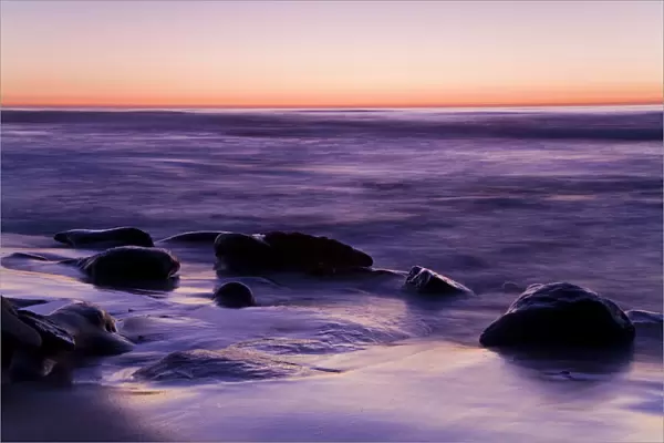 Rocks and beach at sunset, La Jolla, San Diego County, California, United States of America