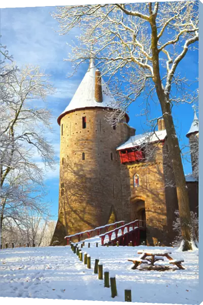 Castell Coch in snow, Tongwynlais, Cardiff, South Wales, Wales, United Kingdom, Europe