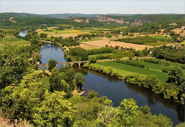Dordogne River and rural landscape, Bastide town of Domme, Les Plus Beaux Villages de France