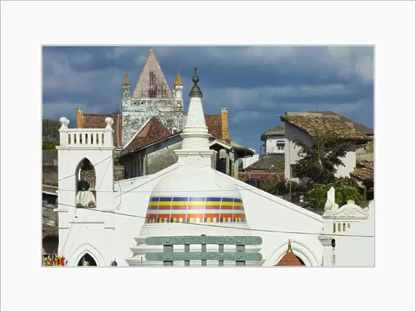 Shri Sudarmalaya Buddhist Temple and All Saints Anglican Church inside the old colonial Dutch Fort, UNESCO World Heritage Site, Galle, Sri Lanka, Asia