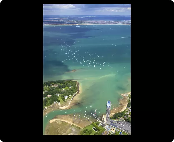 Aerial view of yachts racing in Cowes Week on the Solent, Isle of Wight, England, United Kingdom, Europe