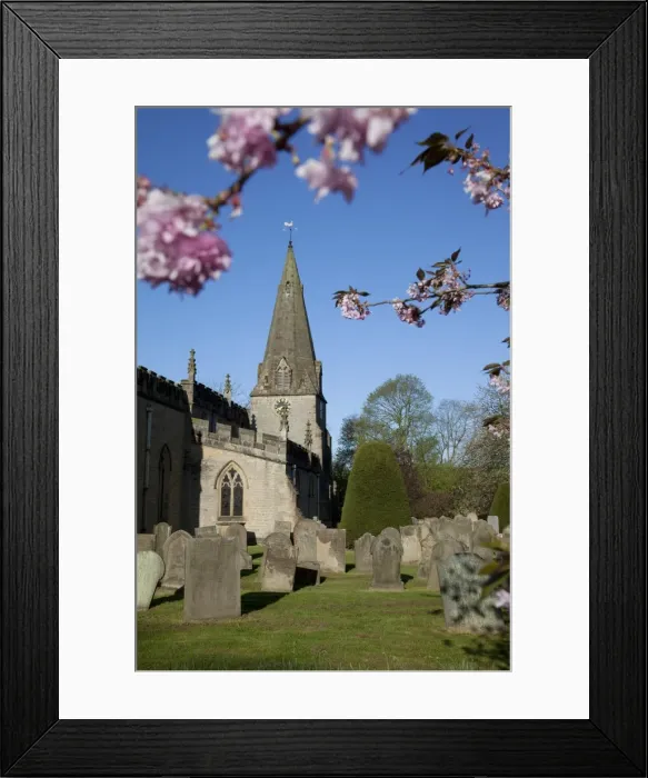Framed Print : Baslow Parish Church Print, Cherry Blossom Derbyshire Framed Print : Baslow Parish Church Print, Cherry Blossom Derbyshire