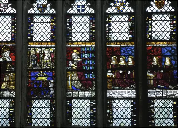Medieval stained glass in the Royal Window, Northwest Transept, Canterbury Cathedral, UNESCO World Heritage Site, Canterbury, Kent, England, United Kingdom, Europe