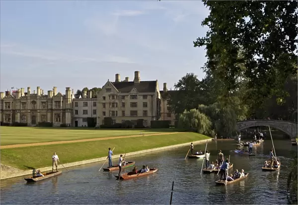 Punting on The Backs, River Cam, Clare College, Cambridge, Cambridgeshire, England, United Kingdom, Europe