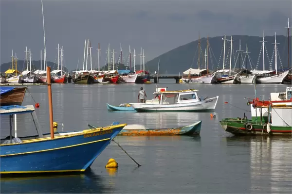 Colorful fishing boats in the harbour, Parati, Rio de Janeiro State, Brazil, South America