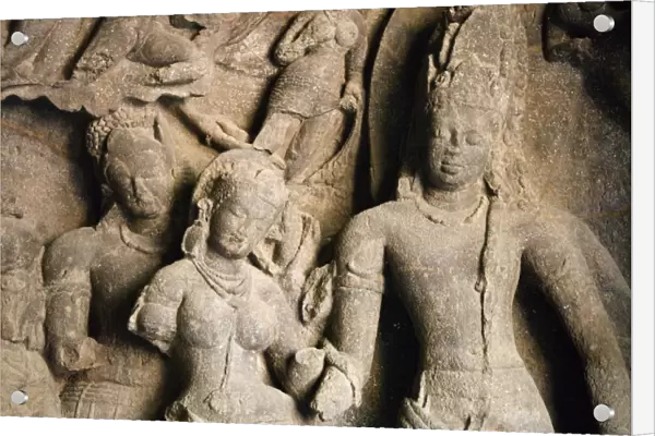 Cave Temple carving, Elephanta Island, UNESCO World Heritage Site, Mumbai (Bombay), Maharashtra, India