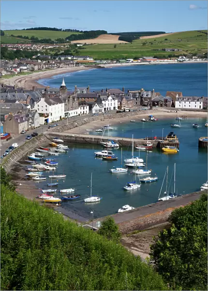 Stonehaven Harbour and Bay from Harbour View, Stonehaven, Aberdeenshire, Scotland, United Kingdom, Europe