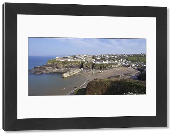 Panoramic photo of old harbour in Port Isaac in spring sunshine, Cornwall, England, United Kingdom, Europe