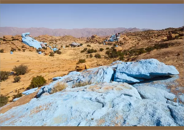 Painted Rocks, work of the Belgian Artist Jean Veran, Aguerd Oudad, Tafraoute, Anti Atlas, Morocco, North Africa, Africa