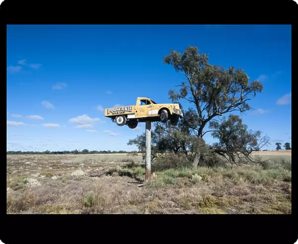 Old truck on a huge pole in the Mungo National Park, part of the Willandra Lakes Region, UNESCO World Heritage Site, Victoria, Australia, Pacific