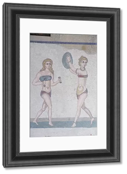 Mosaic of girls in bikinis, Villa Romana del Casale, Piazza Armerina, UNESCO World Heritage Site, Sicily, Italy, Europe