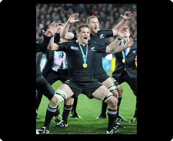 Richie McCaw leads a celebrationary Haka after the World Cup Final