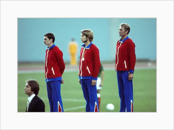 Great Britains gold medal-wiining modern pentathlon team at the 1976 Montreal Olympics