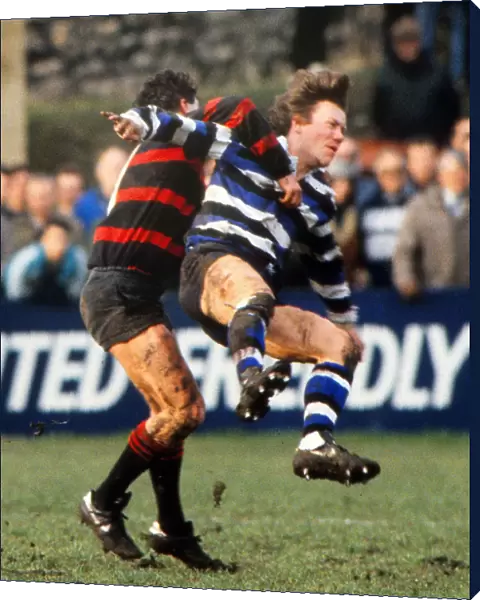 Baths Simon Halliday is tackled - 1987 John Player Cup