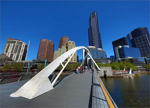 Southbank Pedestrian Bridge over the River Yarra and the Eureka Tower, Melbourne