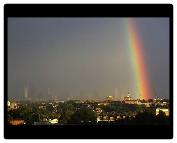 Rainbow over the skyline of the City of London, England - 6th August 2011