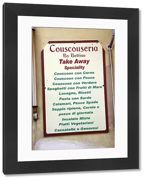 Couscous menu, the speciality of Trapani, Sicily, Italy