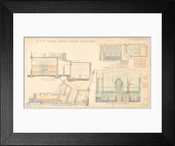 Framed Print : Cardiff Central Station Print, 1933 Alterations Drawing Framed Print : Cardiff Central Station Print, 1933 Alterations Drawing