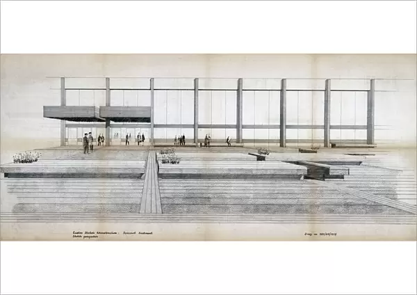 Euston Station. British Railways. Euston Station Reconstruction forecourt treatment sketch perspective