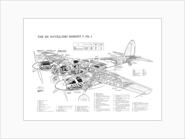 De Havilland DH Hornet Cutaway Drawing