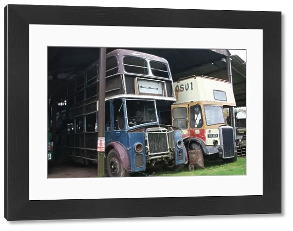 Vintage buses at Bishops Lydeard station, Somerset, UK