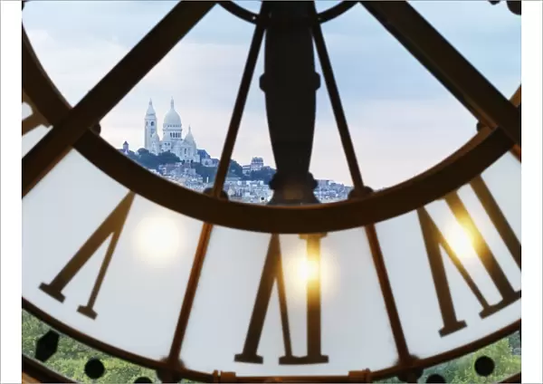 France, Paris, Musee d orsay, Giant ornamental clock and Basilique Du Sacre Coeur