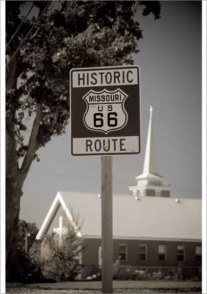 USA, Missouri, Route 66, Buckhorn, Historic Route 66 sign