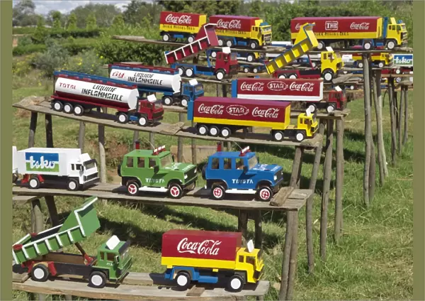 Replica trucks and lorries for sale at a roadside stall