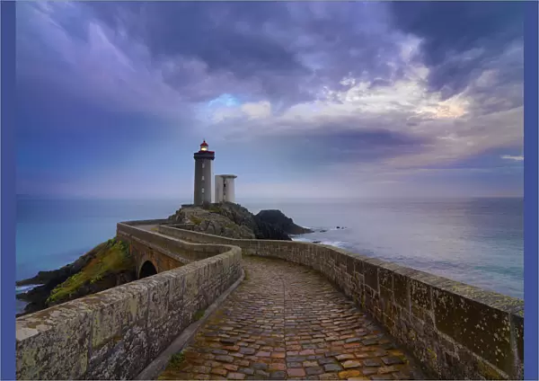 France, Brittany, Finistere, Iroise Sea, Plouzane, Petit Minou Lighthouse at dusk
