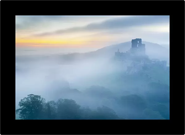 UK, England, Dorset, Corfe Castle at sunrise