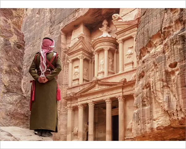 Jordanian Army Soldier in front of The Treasury, Al-Khazneh, Petra, Ma an Governorate
