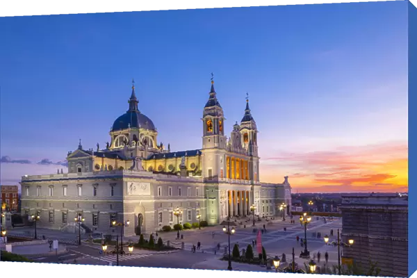 Exterior of Almudena Cathedral at Sunset, Madrid, Spain