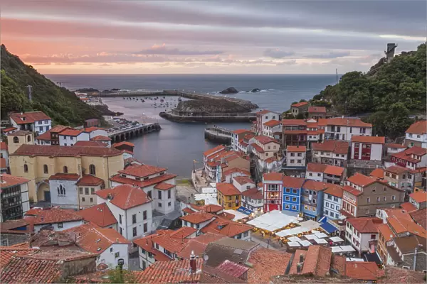Cudillero, Asturias, Spain. View of the village and the harbour