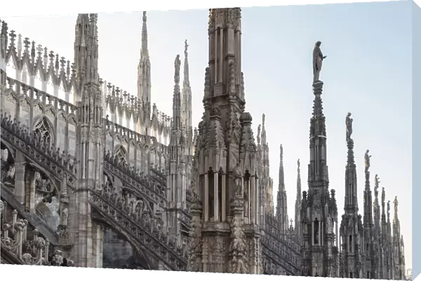 On the rooftop of the Duomo di Milano, among the white marble spiers, Milano, Lombardy