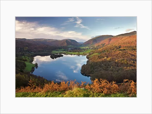 Vista down towards Lake Grasmere from Loughrigg Fell, Lake District, Cumbria. Autumn