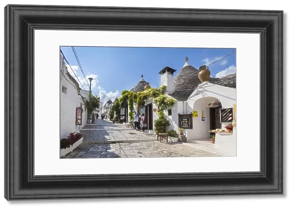 View of the typical Trulli huts and the alleys of the old village of Alberobello