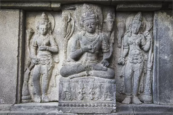 Bas-relief carvings on temple, Prambanan, Java, Indonesia