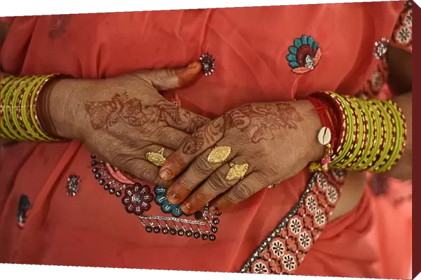 Close up of a Womens henna and jewellery at the Hotel Laxmi Villa Palace Hotel, Bharatpur