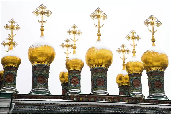 Domes of the Upper Saviour Cathedral in Kremlin, Moscow, Russia