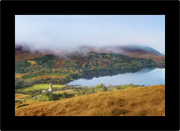 Ireland, Co. Donegal, Poisoned glen, Old Church at Lough Dunlewey in Autumn