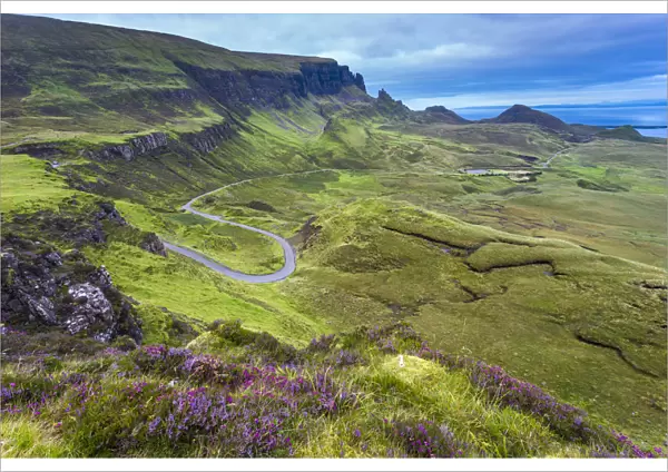 Elevated view of highway on Quiraing, Isle of Skye, Highland Region, Scotland, United