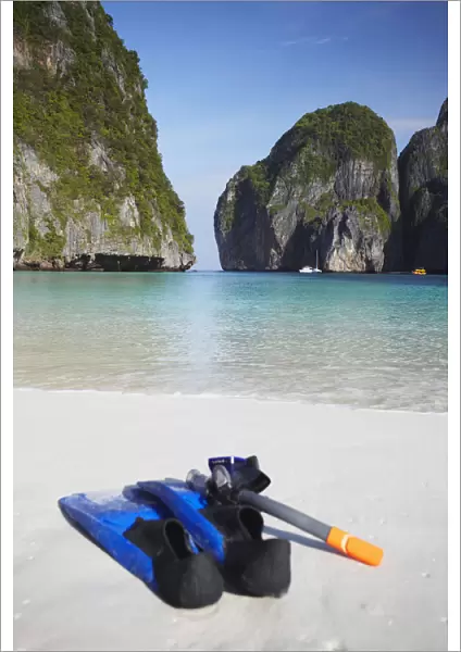 Snorkelling equipment on beach, Ao Maya, Ko Phi Phi Leh, Thailand