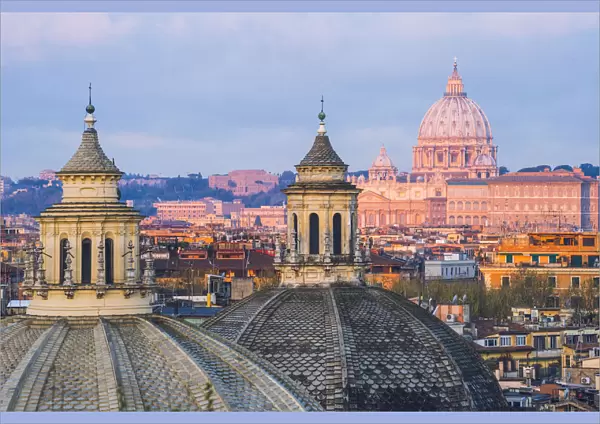Rome, Lazio, Italy. St Peters Basilica and other cupolas