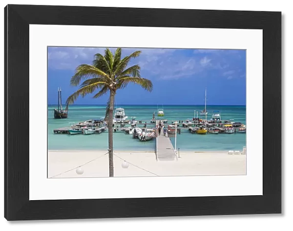 Caribbean, Netherland Antilles, Aruba, View of Palm beach and Fishermans pier