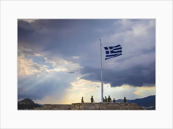 Greece, Attica, Athens, Flag raising ceremony at The Acropolis