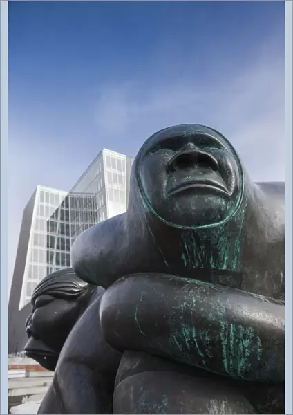 Greenland, Nuuk, Kassassuk Statue, in front of Nuuk Center, tallest building in Greenland