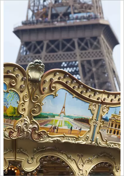 France, Paris, Carousel Decoration and Eiffel Tower