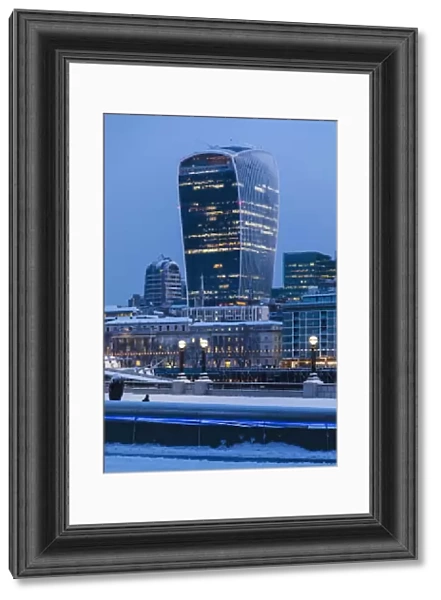 England, London, City of London, Walkie Talkie Building and City Skyline in The Snow