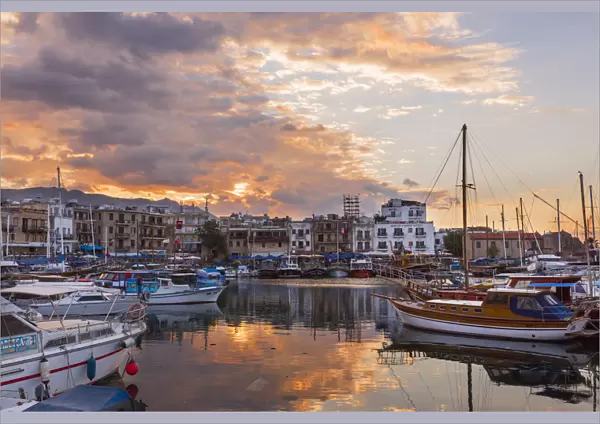Harbor of Kyrenia at sunset, Northern Cyprus