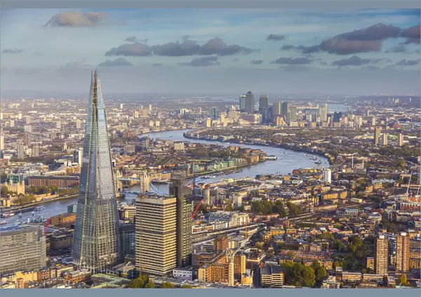Aerial view from helicopter, The Shard, London, England